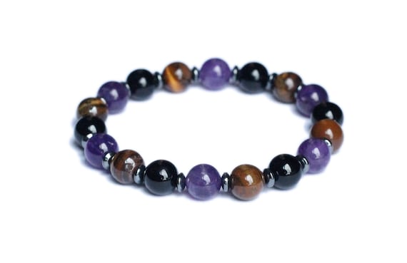 PATIENCE & ANGER CONTROL | Tiger's Eye, Amethyst, Tourmaline | Gemstone Bracelet, Empath Protection, Crystals, Natural Healing
