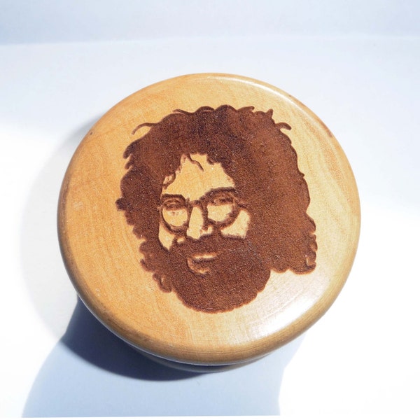 SALE Wood burned herb grinder  / Jerry Garcia Face