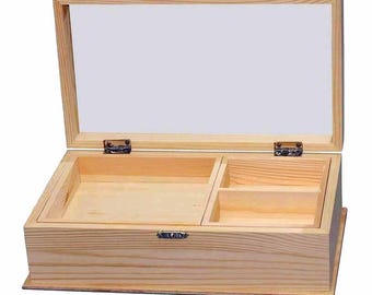 10" Unfinished Wood Mirrored DIY Jewelry Box