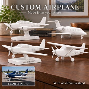 Custom Airplane Model From Your Photo in Matte White, Personalized Pilot Gift, Desk Decor With Tail Number, Aviation Gift for Him