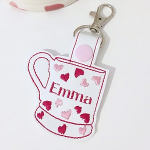 Emma Bridgewater pink hearts personalised key fob keyring, spotty, dotty, planner