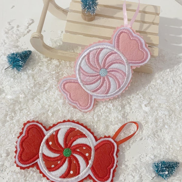 Christmas hanging candy peppermint felt decoration pastel / tiered tray / decoration / ornament / handmade / traditional