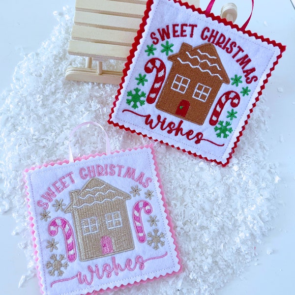 Christmas hanging sign Sweet Christmas Wishes / pastel / pink / tree / decoration / ornament / shabby chic