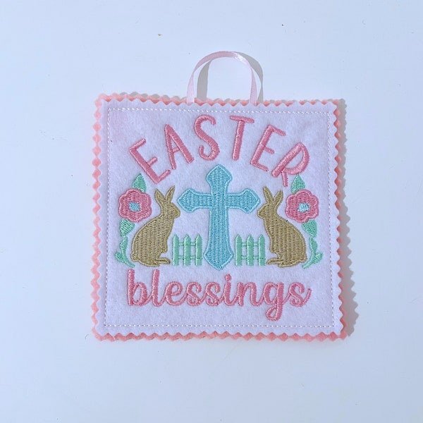 Easter blessings bunny Decoration / gift tag /  twig tree hanger / twiggy / felt /flowers