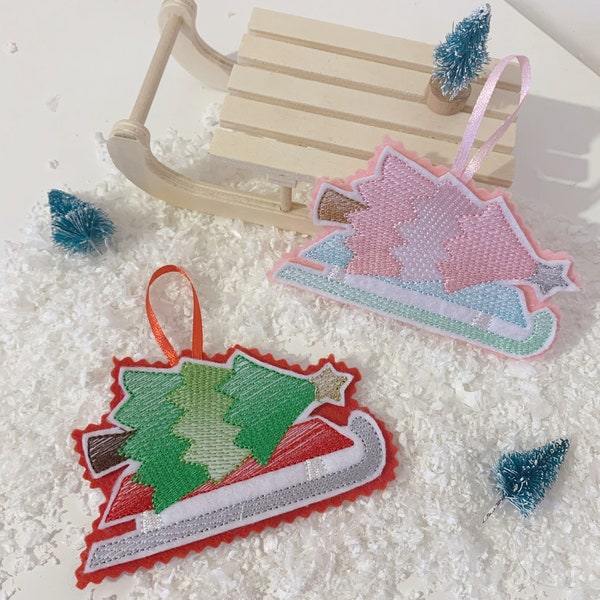 Christmas Hanging tree sledge felt decoration pastel / tiered tray / ornament / handmade / traditional