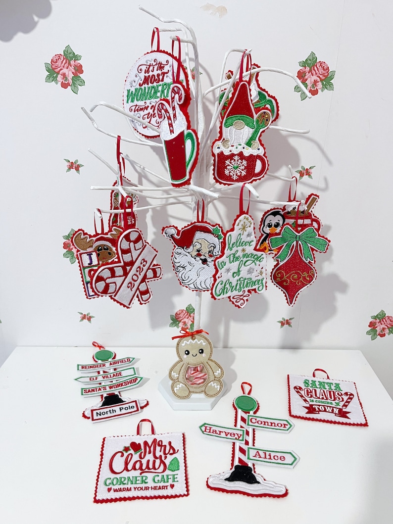 Navidad colgante Vintage Santa claus pastel / rosa / ramita / árbol / decoración / bandeja escalonada / Papá Noel imagen 2