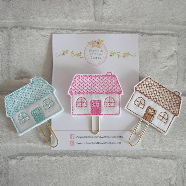 Cute cottage house felt planner paper clip / charm / Embroidery / bookmark /  kikkik / diary / kawaii