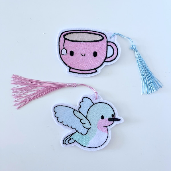 Cup of tea or cute bird book mark / bookmark / page marker