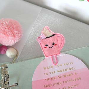 Cup of cocoa hot chocolate planner pink paper clip charm Embroidery diary kawaii CHRISTMAS image 1