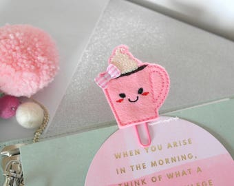 Cup of cocoa hot chocolate planner pink paper clip charm Embroidery diary kawaii CHRISTMAS