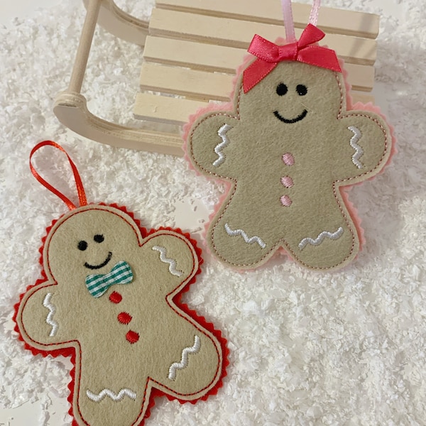 Christmas hanging gingerbread man woman sign felt decoration pastel / tiered tray / decoration / ornament / handmade / traditional