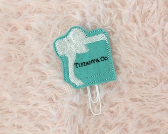 Designer blue box planner paper clip / Embroidery / diary / kawaii / bookmark