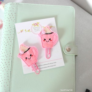 Cup of cocoa hot chocolate planner pink paper clip charm Embroidery diary kawaii CHRISTMAS image 2