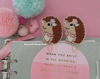 Hedgehog felt embroidered planner paper clip Embroidery supplies kikkik filofax