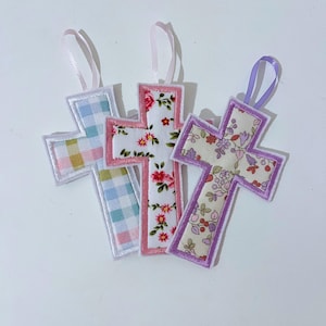 Hanging felt dangly Easter Applique cross / twig tree hanger / decoration / pink