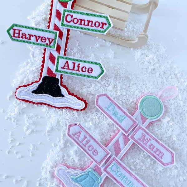 Personalised Christmas hanging North pole sign felt decoration pastel / pink / twig / tree / decoration / tiered tray