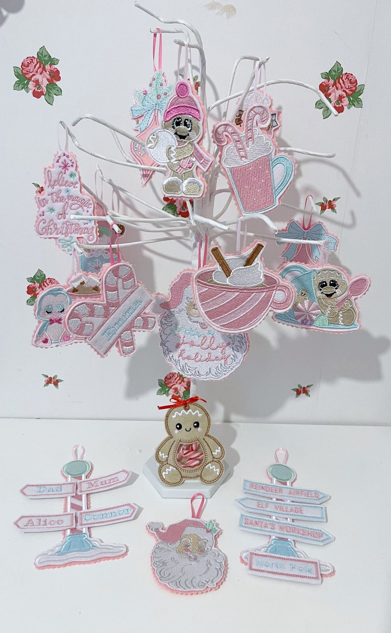 Navidad colgante Vintage Santa claus pastel / rosa / ramita / árbol / decoración / bandeja escalonada / Papá Noel imagen 3