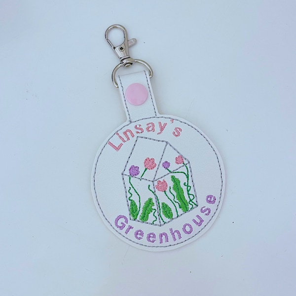 Personalised Greenhouse Key Ring / fob / keyring / embroidery / bag charm / planner charm