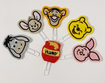 Classic pooh bear & Piglet, Eeyore, Tigger, roo, hunny  felt paper clips planner