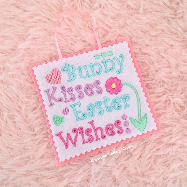 Dangly Easter Bunny kisses wishes sign Decoration / christian / jesus /  twig tree hanger / twiggy / felt /