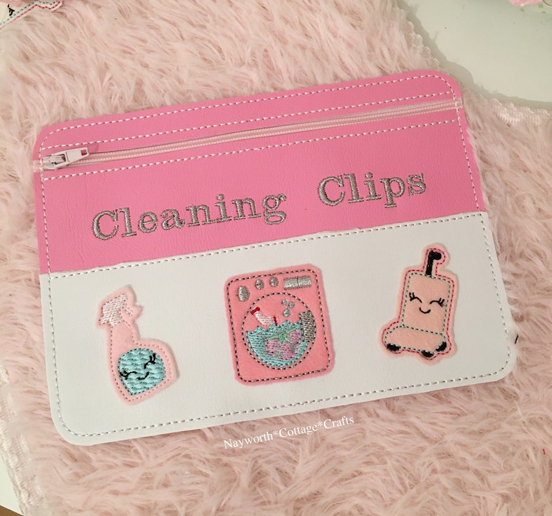 Cleaning Clip zipper pouch / case / zipper / embroidered / purse / pencil case / Personalised image 1