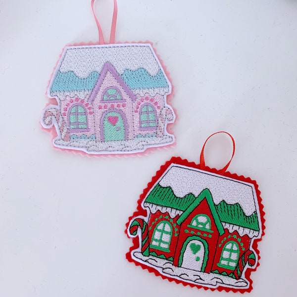 Christmas hanging candy house (3) sign felt decoration pastel / pink / twig / tree / decoration / ornament / handmade / traditional