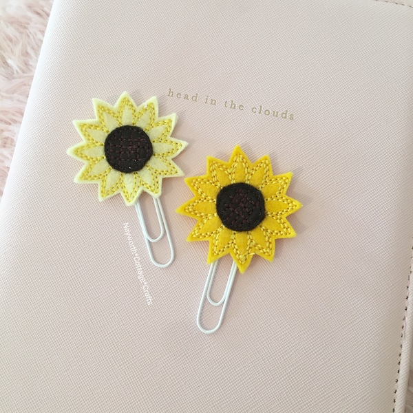 Sunflower planner clip / felt / paper clip / kikkik / filofax / journal / diary / bookmark