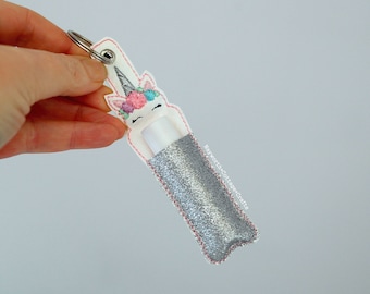 Floral Unicorn chap stick case chapstick holder Key Ring fob keyring embroidery bag charm
