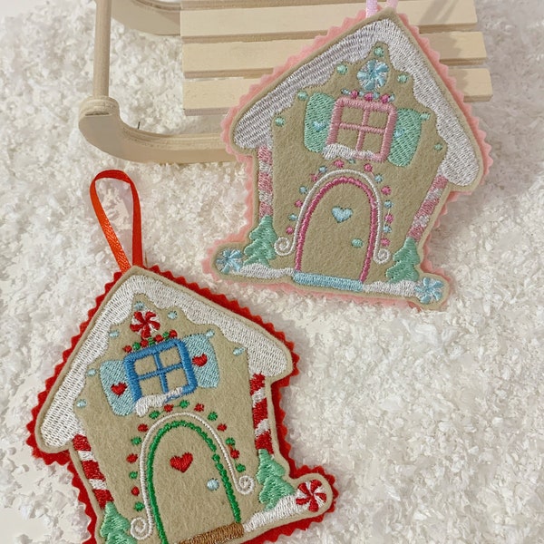Christmas Hanging gingerbread house sign felt decoration pastel / tiered tray / ornament / handmade / traditional