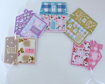 Fabric Hanging house bunting / decoration / cottage / applique / farmhouse