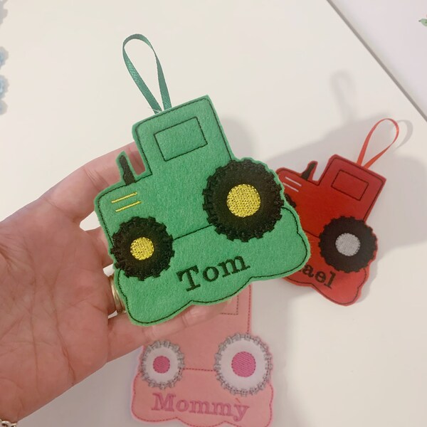 Personalised hanging Tractor felt decoration pastel / pink / twig / tree / decoration / ornament / handmade / traditional