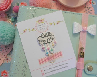 Sparkly heart cloud felt planner paper clip Embroidery pink