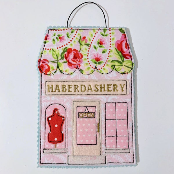 Personalised Fabric Hanging Haberdashery / shop / house / cottage / applique / raw edge