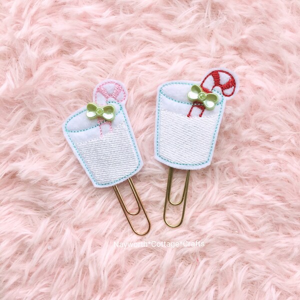 Christmas peppermint milk felt planner paper clip / Embroidery / pink / filofax / bookmark / travelers notebook