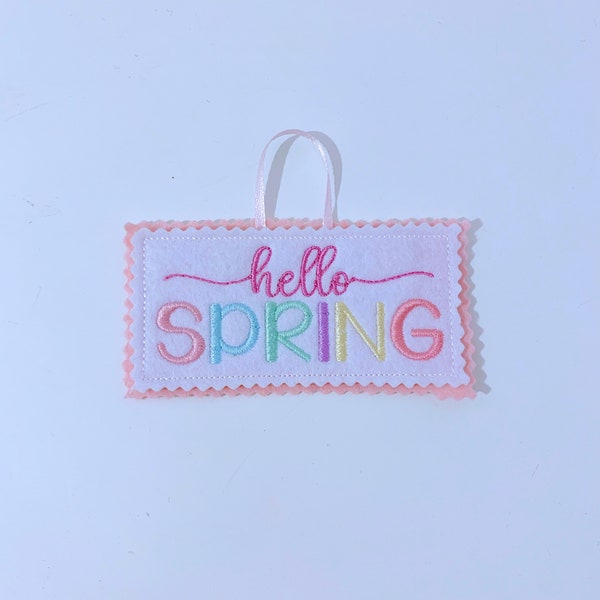 Hello Spring Decoration / gift tag /  twig tree hanger / twiggy / felt /flowers