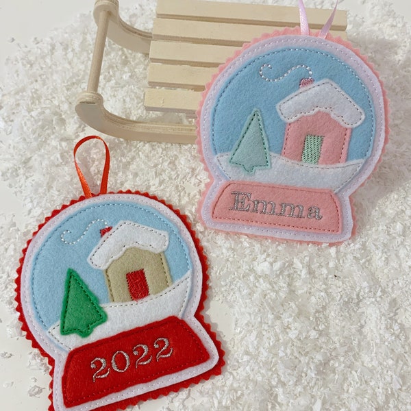 Personalised Christmas Hanging snowglobe felt decoration pastel / tiered tray / ornament / handmade / traditional
