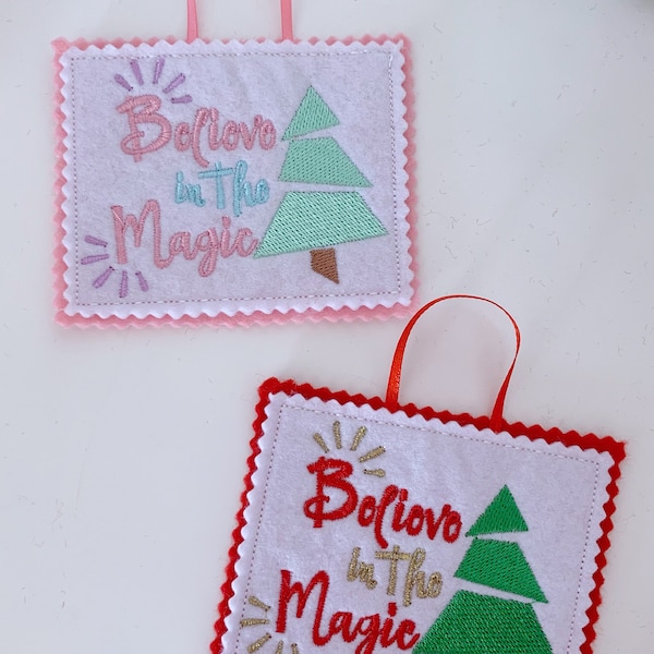 Christmas hanging sign Believe in the magic / pastel / pink / tree / decoration / ornament / shabby chic