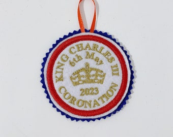 Hanging felt King Charles III Coronation crest memory decoration / twig tree / England / king / Flag / union jack