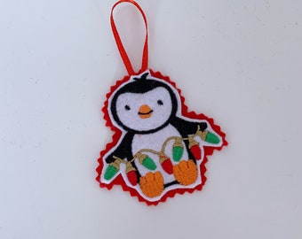 Christmas hanging Penguin felt decoration pastel / pink / twig / tree / decoration / ornament / handmade / traditional