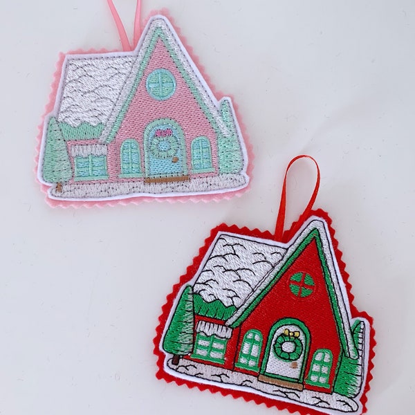 Christmas hanging candy house (2) sign felt decoration pastel / pink / twig / tree / decoration / ornament / handmade / traditional