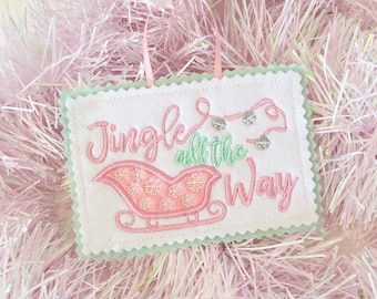 Cartel colgante de Navidad Jingle All The Way / pastel / rosa / árbol / decoración / adorno / shabby chic