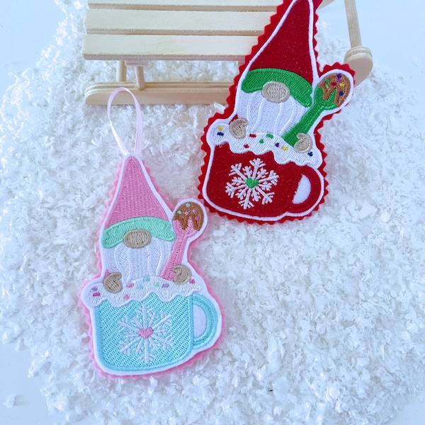 Christmas hanging Hot chocolate Gonk gnome felt decoration pastel / pink / twig / tree / decoration / tiered tray