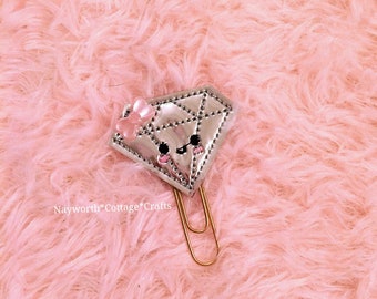 Sparkle diamond planner paper clip / charm / Embroidery / kikkik / diary / bookmark / kaiwaii / make up / pink