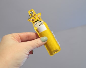 Giraffe chap stick case chapstick or usb holder Key Ring fob keyring embroidery bag charm