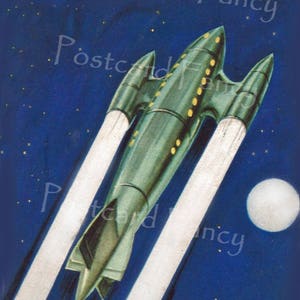 Science Fiction BYRRH  Postcard, ROCKET of the Future Illustrated in 1920, Instant DIGITAL Download, Printable Space Travel Image