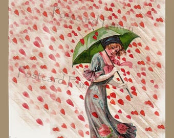 It's Raining Hearts, LOVE,  Printable Vintage Image, Instant DIGITAL Download