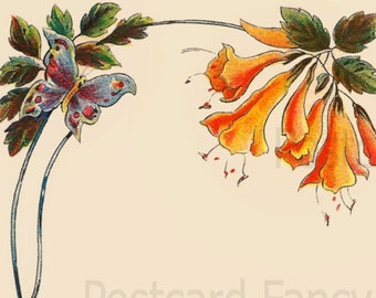 Sofortiger DIGITALER Download Wunderschöne Jugendstil BLUMEN Bordüre, VINTAGE Illustration