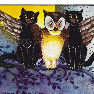 Spooky OWL,  Black Cats, HALLOWEEN, Instant DIGITAL Download