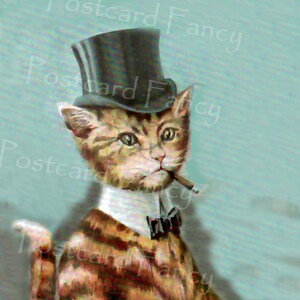 Delightful DAPPER CAT, Instant Digital Download, Printable Boulanger Vintage Postcard Illustration