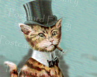 Delightful DAPPER CAT, Instant Digital Download, Printable Boulanger Vintage Postcard Illustration